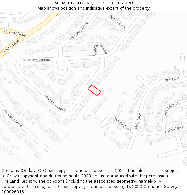 50, MERTON DRIVE, CHESTER, CH4 7PQ: Location map and indicative extent of plot