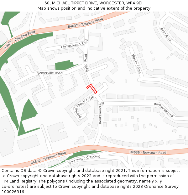 50, MICHAEL TIPPET DRIVE, WORCESTER, WR4 9EH: Location map and indicative extent of plot