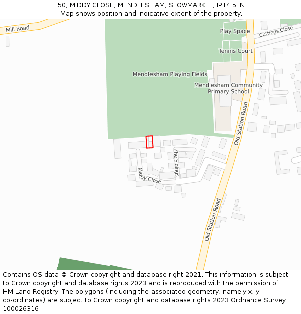50, MIDDY CLOSE, MENDLESHAM, STOWMARKET, IP14 5TN: Location map and indicative extent of plot