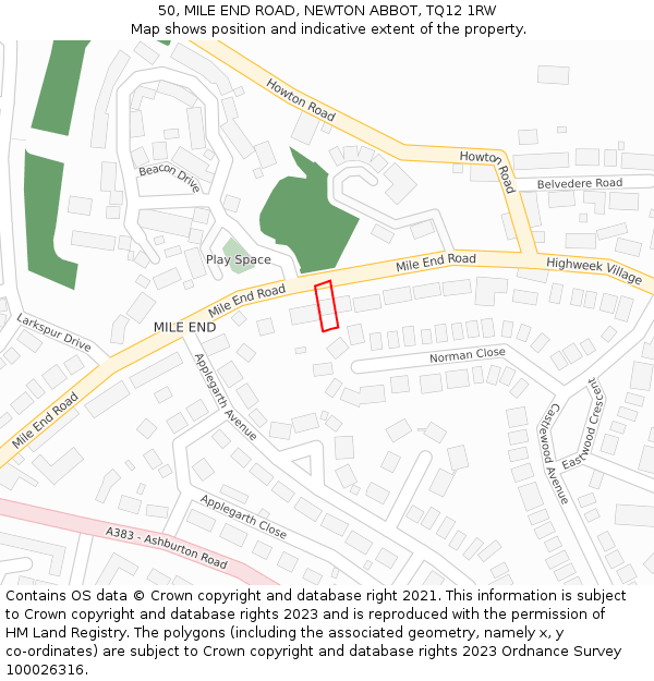 50, MILE END ROAD, NEWTON ABBOT, TQ12 1RW: Location map and indicative extent of plot