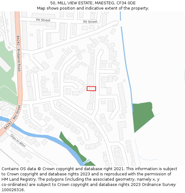 50, MILL VIEW ESTATE, MAESTEG, CF34 0DE: Location map and indicative extent of plot