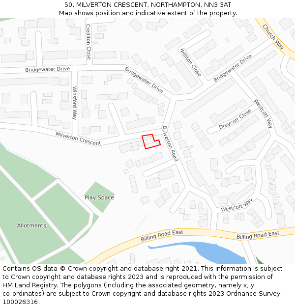50, MILVERTON CRESCENT, NORTHAMPTON, NN3 3AT: Location map and indicative extent of plot