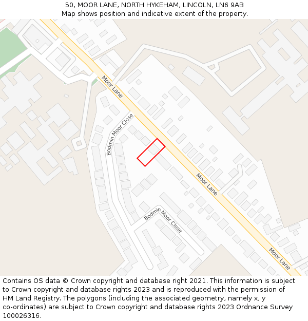 50, MOOR LANE, NORTH HYKEHAM, LINCOLN, LN6 9AB: Location map and indicative extent of plot