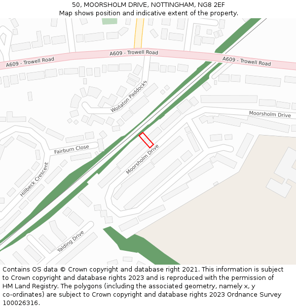 50, MOORSHOLM DRIVE, NOTTINGHAM, NG8 2EF: Location map and indicative extent of plot