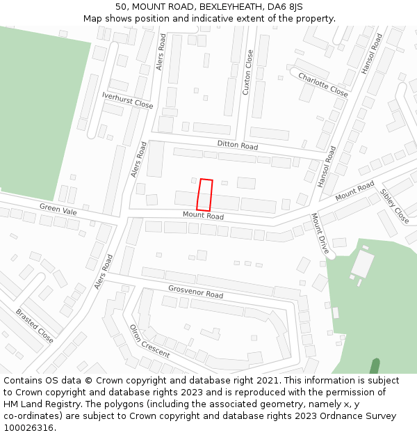 50, MOUNT ROAD, BEXLEYHEATH, DA6 8JS: Location map and indicative extent of plot