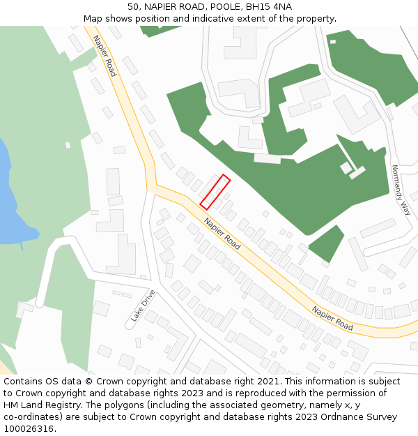 50, NAPIER ROAD, POOLE, BH15 4NA: Location map and indicative extent of plot