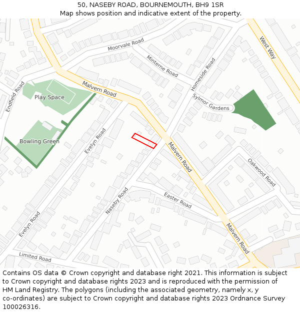 50, NASEBY ROAD, BOURNEMOUTH, BH9 1SR: Location map and indicative extent of plot
