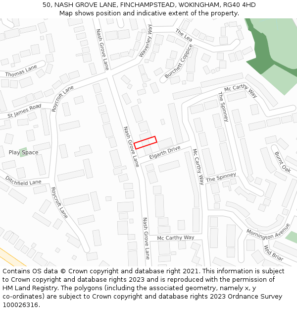 50, NASH GROVE LANE, FINCHAMPSTEAD, WOKINGHAM, RG40 4HD: Location map and indicative extent of plot