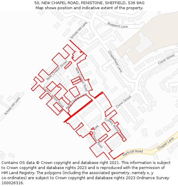 50, NEW CHAPEL ROAD, PENISTONE, SHEFFIELD, S36 9AG: Location map and indicative extent of plot
