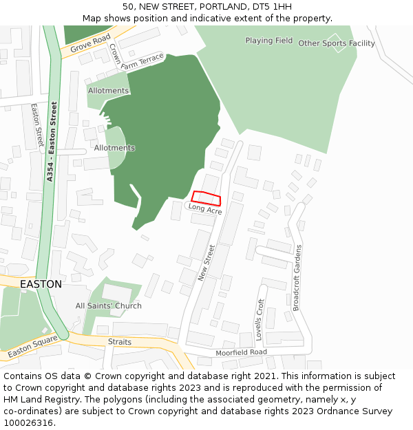 50, NEW STREET, PORTLAND, DT5 1HH: Location map and indicative extent of plot