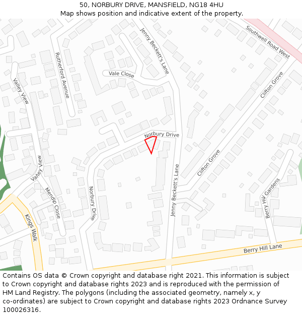 50, NORBURY DRIVE, MANSFIELD, NG18 4HU: Location map and indicative extent of plot
