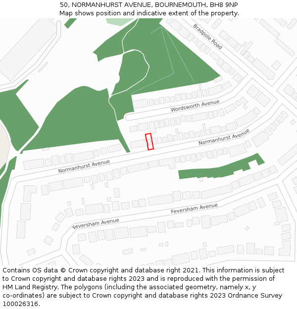 50, NORMANHURST AVENUE, BOURNEMOUTH, BH8 9NP: Location map and indicative extent of plot
