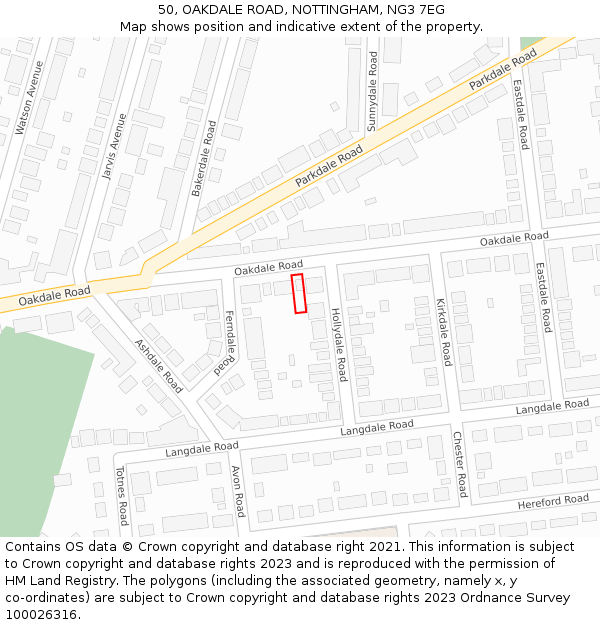 50, OAKDALE ROAD, NOTTINGHAM, NG3 7EG: Location map and indicative extent of plot