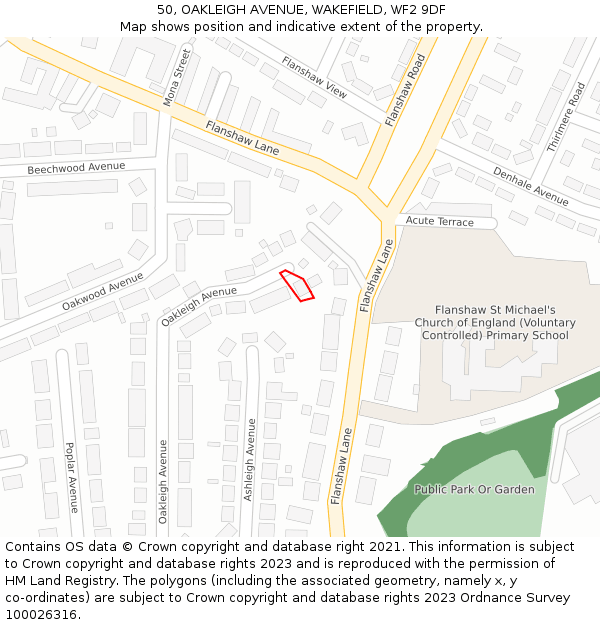 50, OAKLEIGH AVENUE, WAKEFIELD, WF2 9DF: Location map and indicative extent of plot