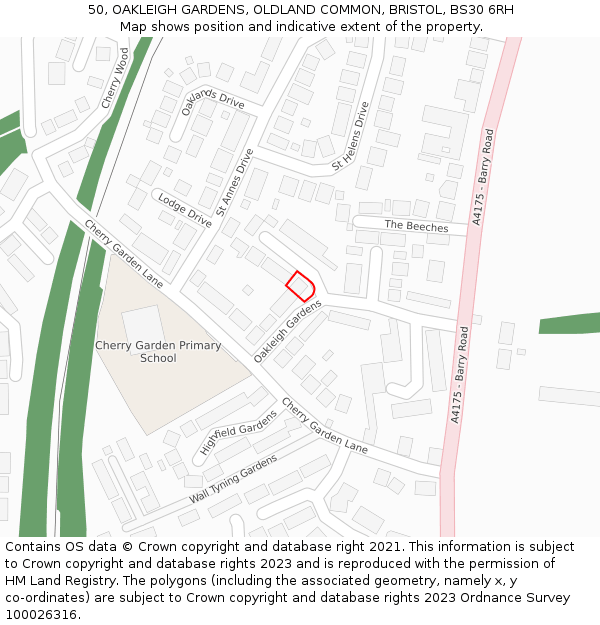 50, OAKLEIGH GARDENS, OLDLAND COMMON, BRISTOL, BS30 6RH: Location map and indicative extent of plot
