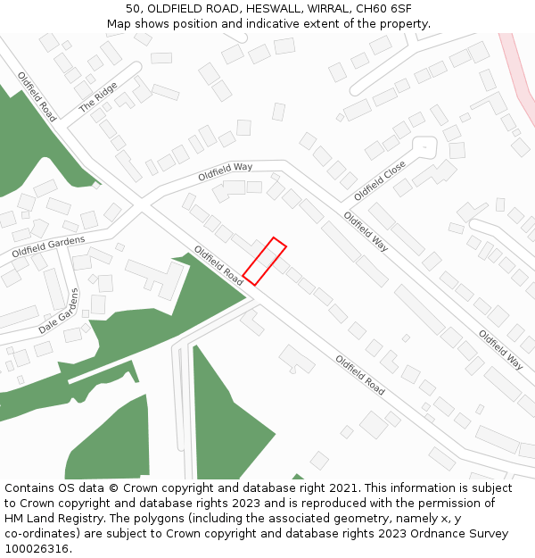 50, OLDFIELD ROAD, HESWALL, WIRRAL, CH60 6SF: Location map and indicative extent of plot
