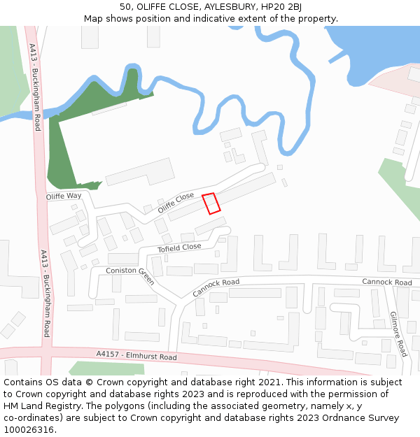50, OLIFFE CLOSE, AYLESBURY, HP20 2BJ: Location map and indicative extent of plot