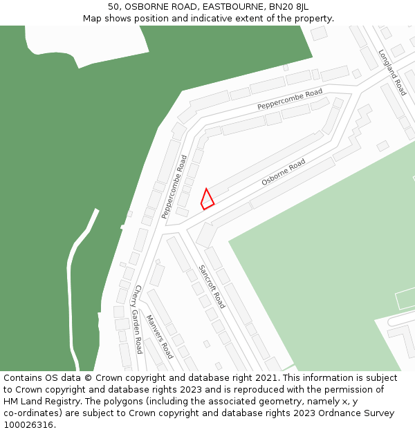 50, OSBORNE ROAD, EASTBOURNE, BN20 8JL: Location map and indicative extent of plot