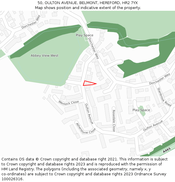 50, OULTON AVENUE, BELMONT, HEREFORD, HR2 7YX: Location map and indicative extent of plot