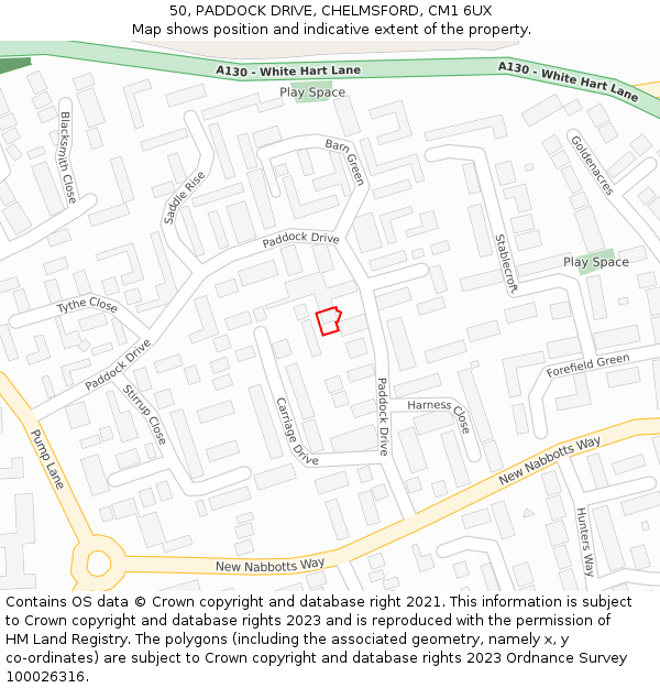 50, PADDOCK DRIVE, CHELMSFORD, CM1 6UX: Location map and indicative extent of plot
