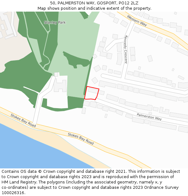 50, PALMERSTON WAY, GOSPORT, PO12 2LZ: Location map and indicative extent of plot