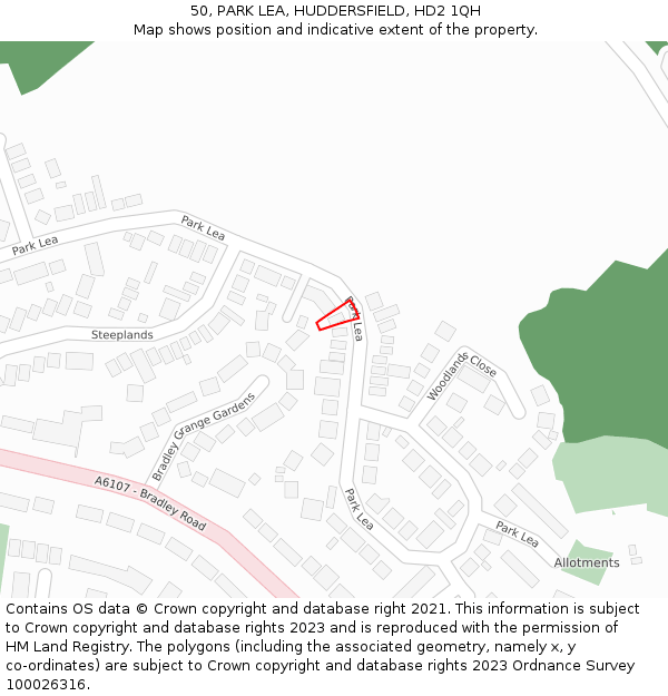 50, PARK LEA, HUDDERSFIELD, HD2 1QH: Location map and indicative extent of plot