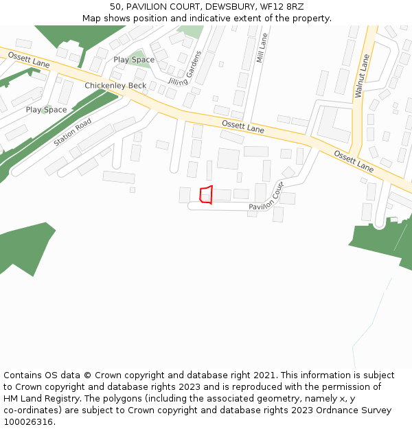 50, PAVILION COURT, DEWSBURY, WF12 8RZ: Location map and indicative extent of plot