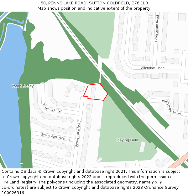 50, PENNS LAKE ROAD, SUTTON COLDFIELD, B76 1LR: Location map and indicative extent of plot