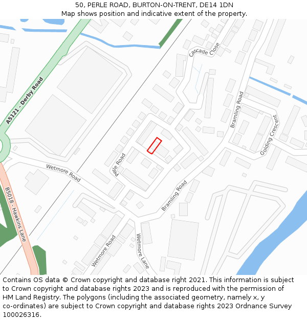 50, PERLE ROAD, BURTON-ON-TRENT, DE14 1DN: Location map and indicative extent of plot