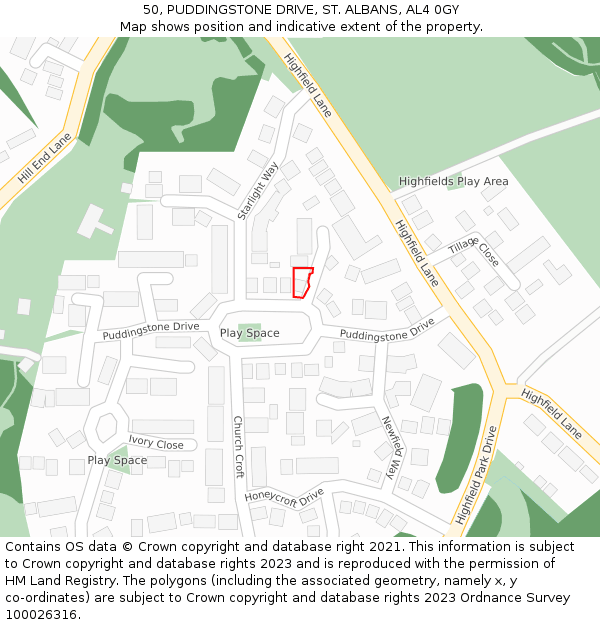 50, PUDDINGSTONE DRIVE, ST. ALBANS, AL4 0GY: Location map and indicative extent of plot