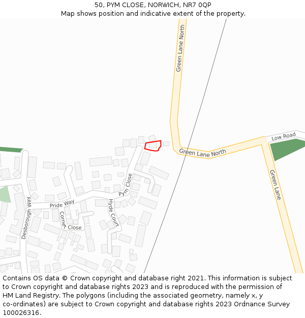 50, PYM CLOSE, NORWICH, NR7 0QP: Location map and indicative extent of plot