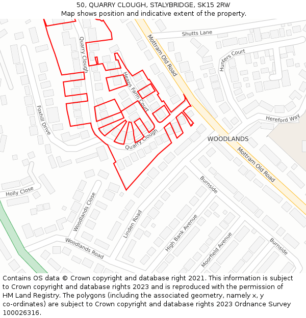 50, QUARRY CLOUGH, STALYBRIDGE, SK15 2RW: Location map and indicative extent of plot