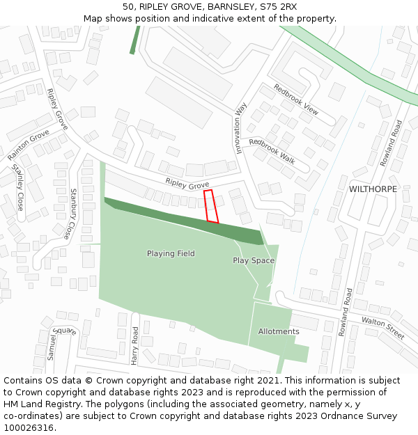 50, RIPLEY GROVE, BARNSLEY, S75 2RX: Location map and indicative extent of plot