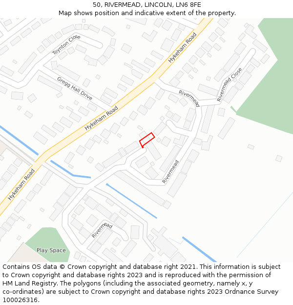 50, RIVERMEAD, LINCOLN, LN6 8FE: Location map and indicative extent of plot