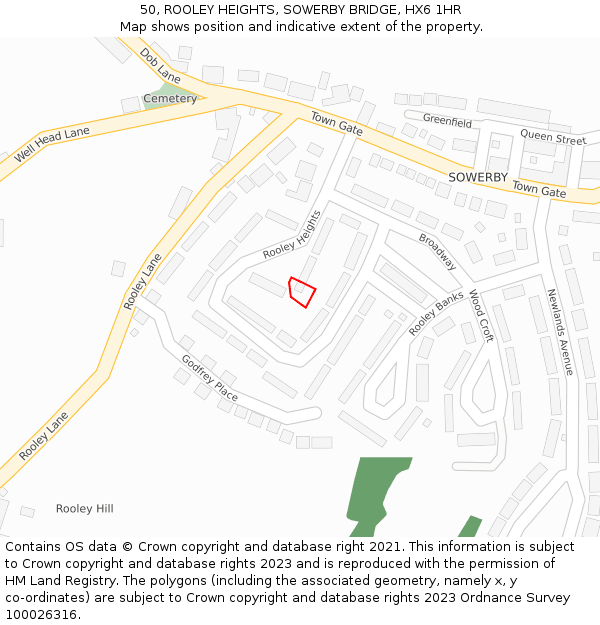 50, ROOLEY HEIGHTS, SOWERBY BRIDGE, HX6 1HR: Location map and indicative extent of plot