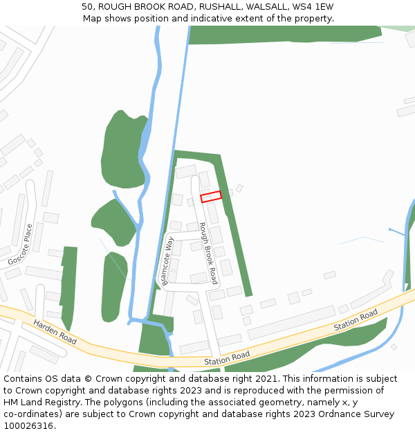 50, ROUGH BROOK ROAD, RUSHALL, WALSALL, WS4 1EW: Location map and indicative extent of plot