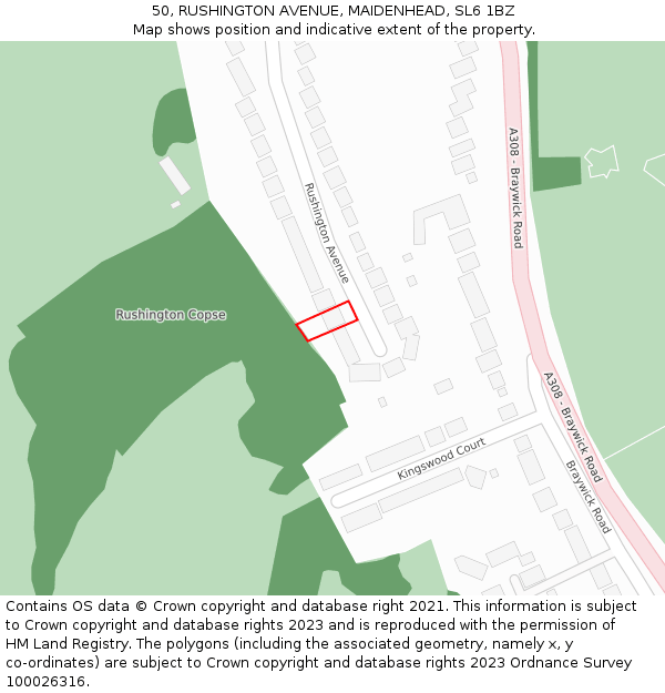 50, RUSHINGTON AVENUE, MAIDENHEAD, SL6 1BZ: Location map and indicative extent of plot