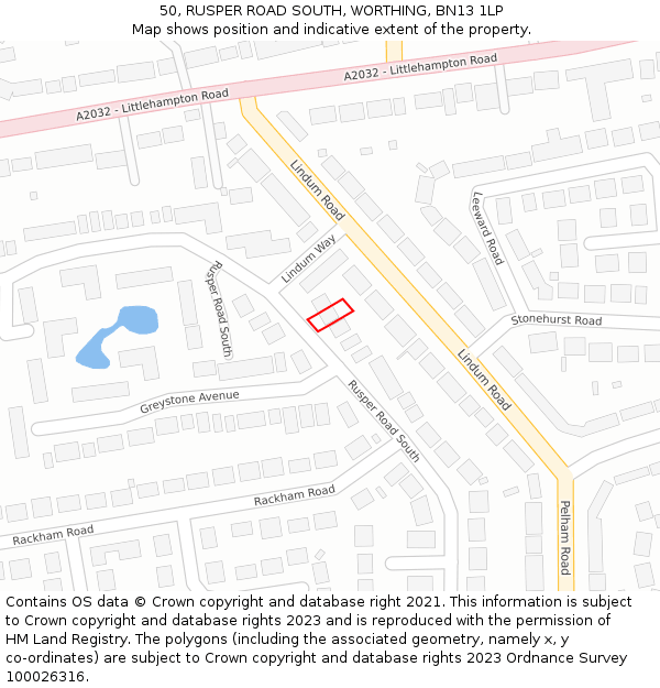 50, RUSPER ROAD SOUTH, WORTHING, BN13 1LP: Location map and indicative extent of plot