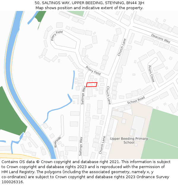 50, SALTINGS WAY, UPPER BEEDING, STEYNING, BN44 3JH: Location map and indicative extent of plot