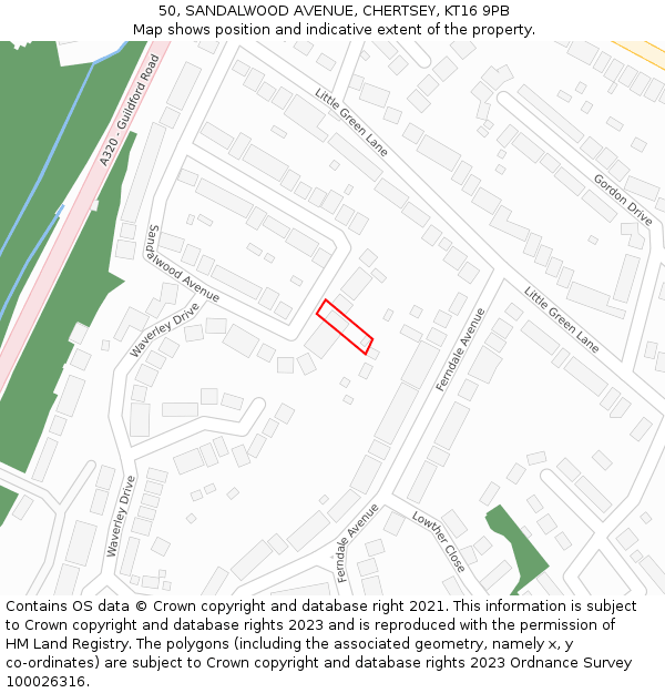 50, SANDALWOOD AVENUE, CHERTSEY, KT16 9PB: Location map and indicative extent of plot