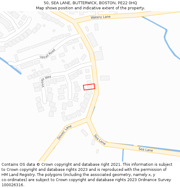 50, SEA LANE, BUTTERWICK, BOSTON, PE22 0HQ: Location map and indicative extent of plot