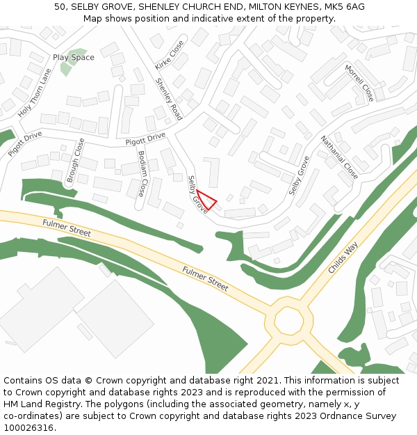 50, SELBY GROVE, SHENLEY CHURCH END, MILTON KEYNES, MK5 6AG: Location map and indicative extent of plot