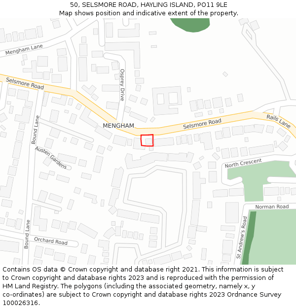 50, SELSMORE ROAD, HAYLING ISLAND, PO11 9LE: Location map and indicative extent of plot