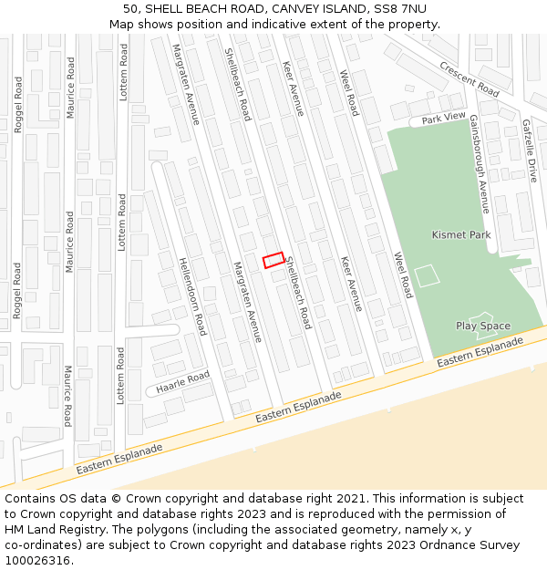 50, SHELL BEACH ROAD, CANVEY ISLAND, SS8 7NU: Location map and indicative extent of plot