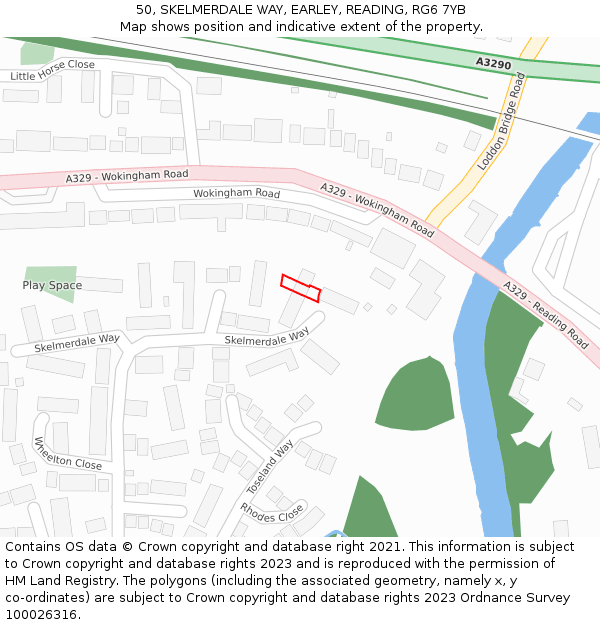 50, SKELMERDALE WAY, EARLEY, READING, RG6 7YB: Location map and indicative extent of plot