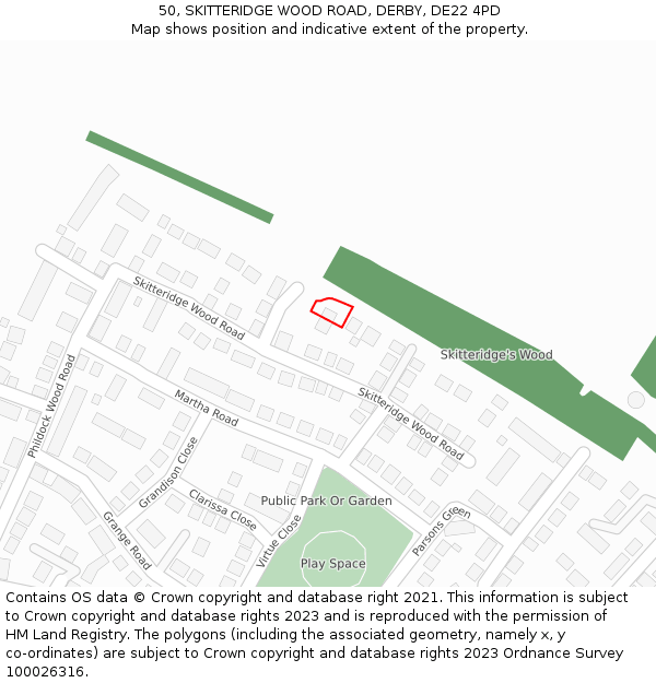50, SKITTERIDGE WOOD ROAD, DERBY, DE22 4PD: Location map and indicative extent of plot