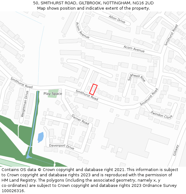 50, SMITHURST ROAD, GILTBROOK, NOTTINGHAM, NG16 2UD: Location map and indicative extent of plot