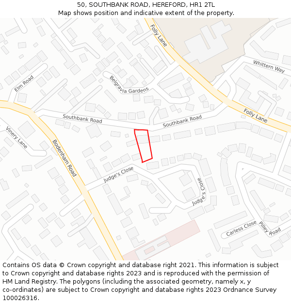 50, SOUTHBANK ROAD, HEREFORD, HR1 2TL: Location map and indicative extent of plot