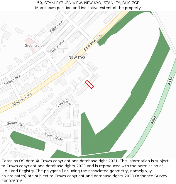 50, STANLEYBURN VIEW, NEW KYO, STANLEY, DH9 7GB: Location map and indicative extent of plot