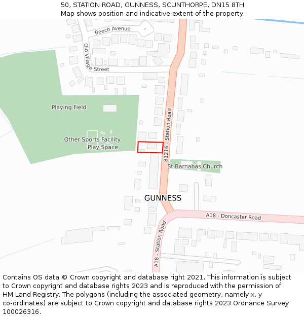 50, STATION ROAD, GUNNESS, SCUNTHORPE, DN15 8TH: Location map and indicative extent of plot